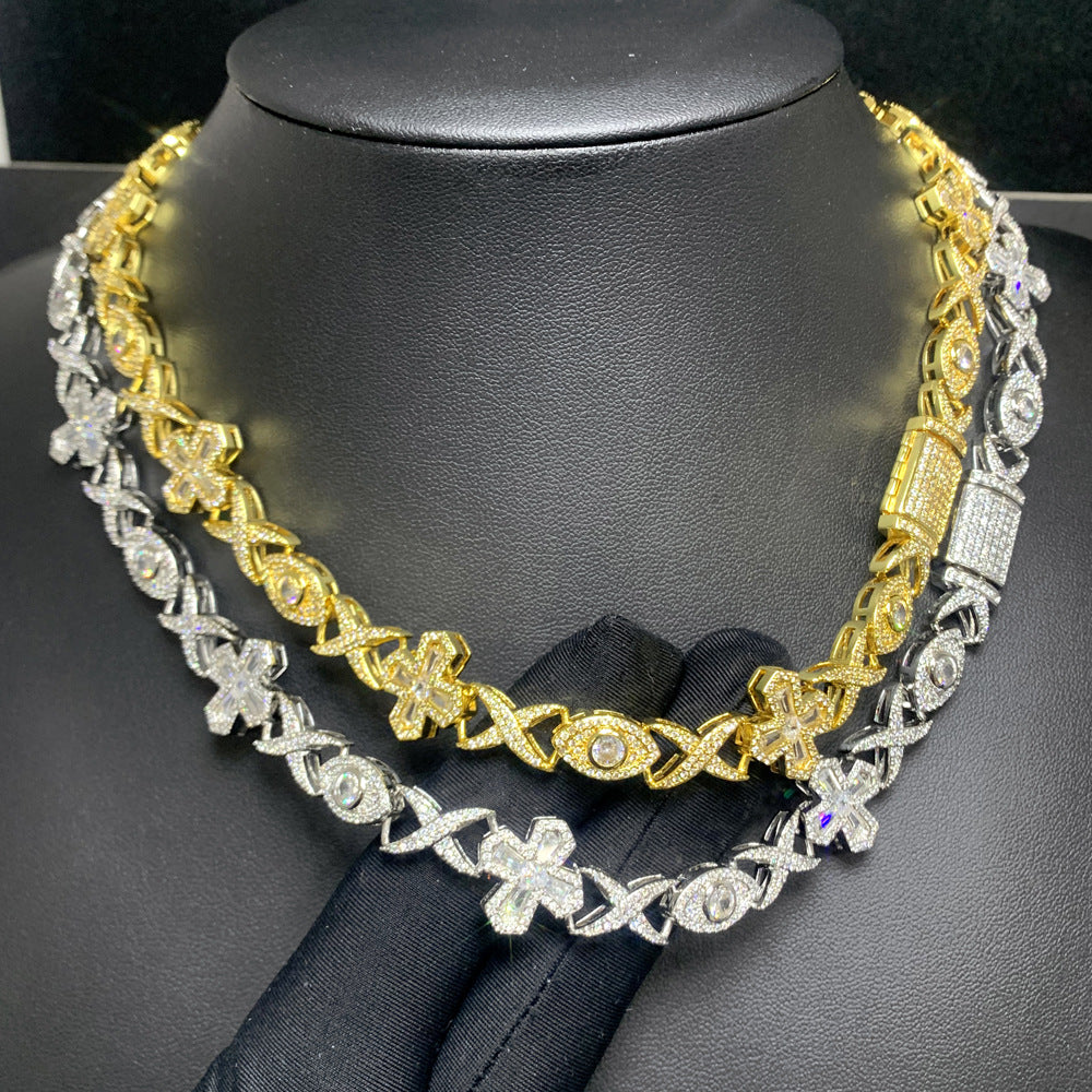 Twilight Radiance Iced Moissanite Tapered Baguette Cut Cross Devil Eyes Chain